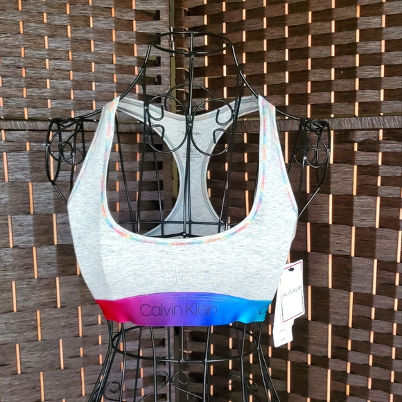 Calvin Klein Unlined Bralette Gray Rainbow Band - Picture 1 of 7